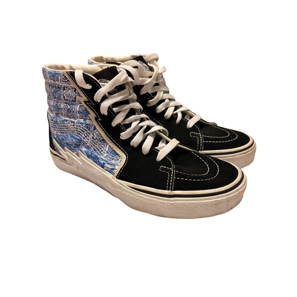 Vans SK8-Hi BOLT Liquify Black White Blue Suede Canvas 6M-7.5W VNOA5JIBLK Skater